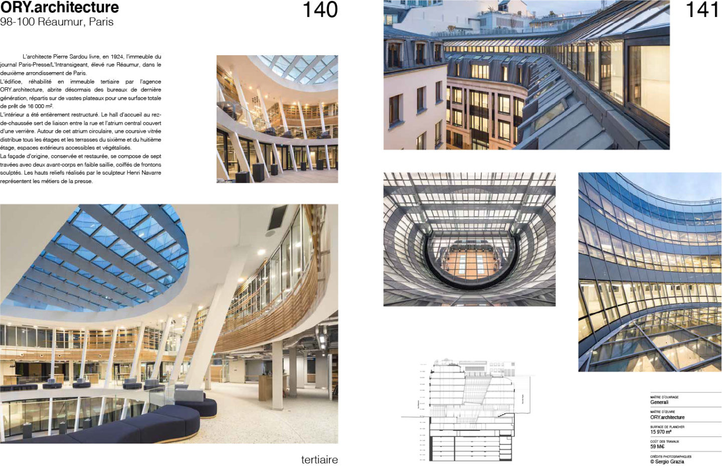 Double page sur l'immeuble 100 Réaumur par ORY.architecture dans le numéro spécial 100 projets de 2022 en France - Le Meilleur de l’architecture